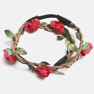 Red Boho Garland Weave Wreaths Wedding Beach Floral Elastic Hairband (set of 3)